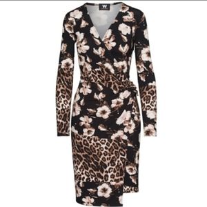 W by Worth Jersey Faux Wrap Cheetah Floral Dress